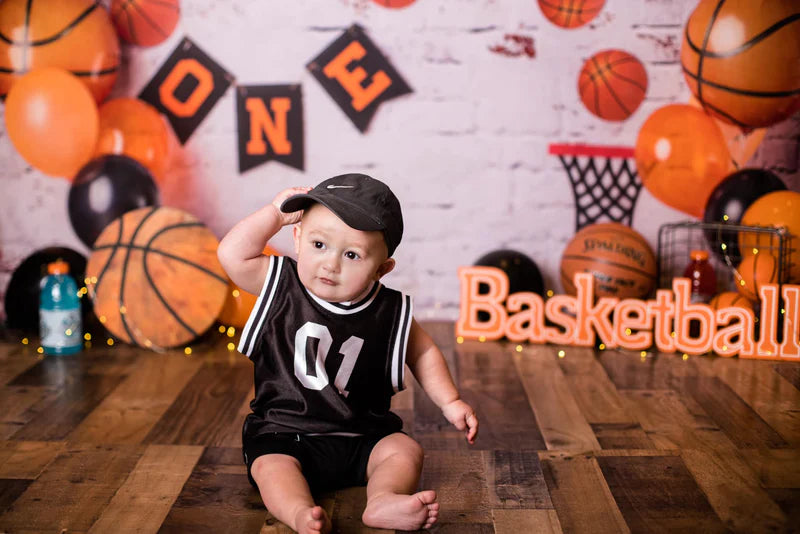 Kate 1st Birthday Basketball Backdrop for Photography Designed By Erin Larkins - Kate Backdrop AU