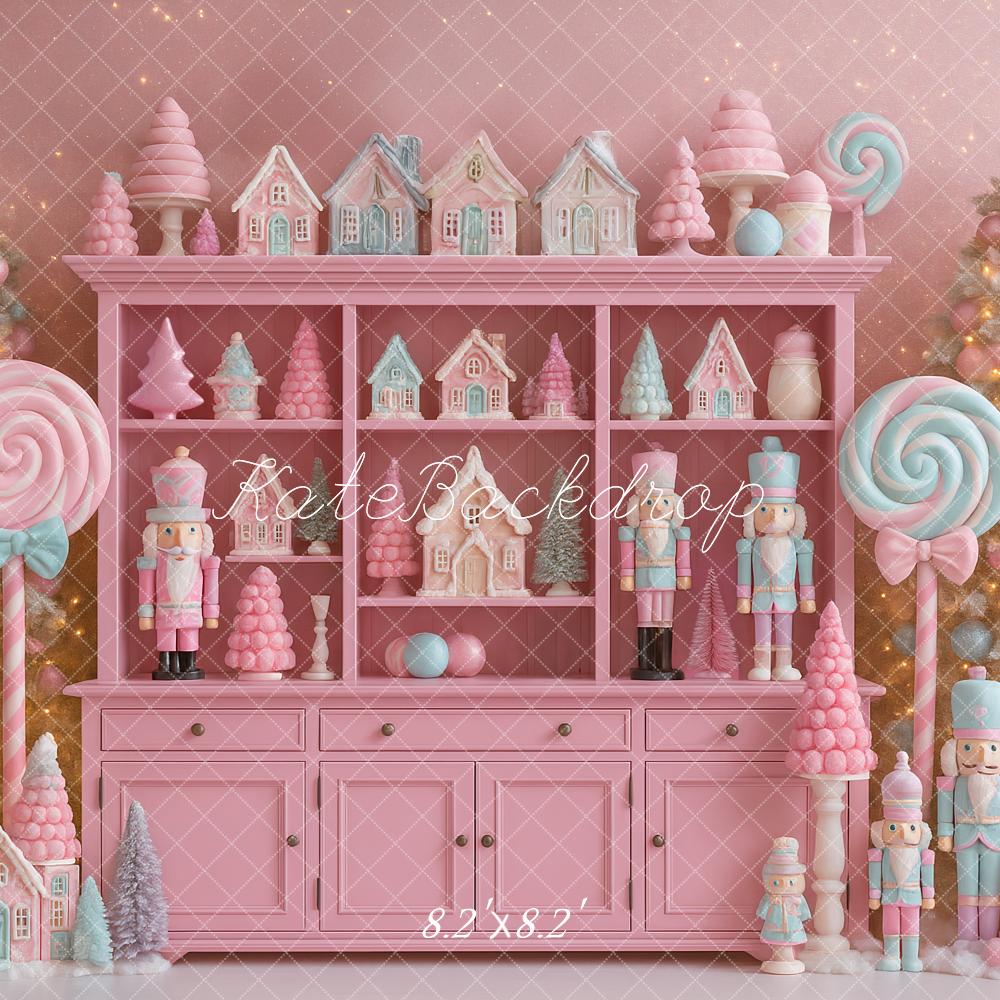 Kate Christmas Pink Candy Nutcracker Trees Backdrop Designed by Ashley Paul