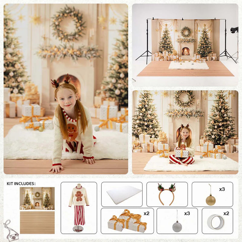 Kate Winter Christmas Tree Gifts Fireplace Photo Kit - Kate Backdrop AU