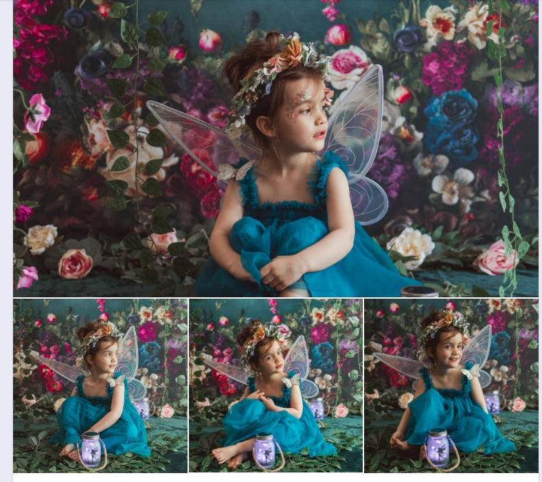 Kate Fine Art Backdrop Oil Painterly Floral Dark Teal Designed by Mini MakeBelieve - Kate Backdrop AU