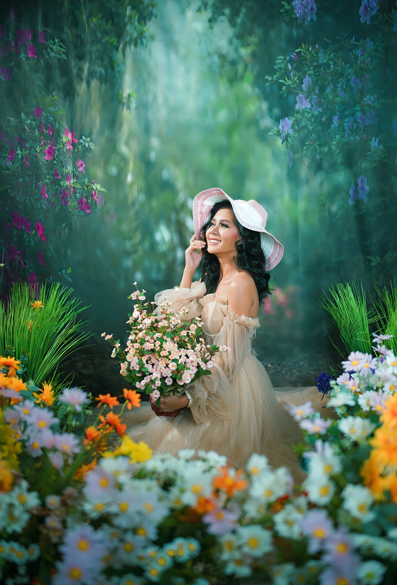 Kate Pink Floral Garden spring Backdrop for Photography Designed by Pine Park Collection - Kate Backdrop AU