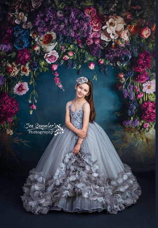 Kate Fine Art Backdrop Oil Painterly Floral Dark Teal Designed by Mini MakeBelieve - Kate Backdrop AU