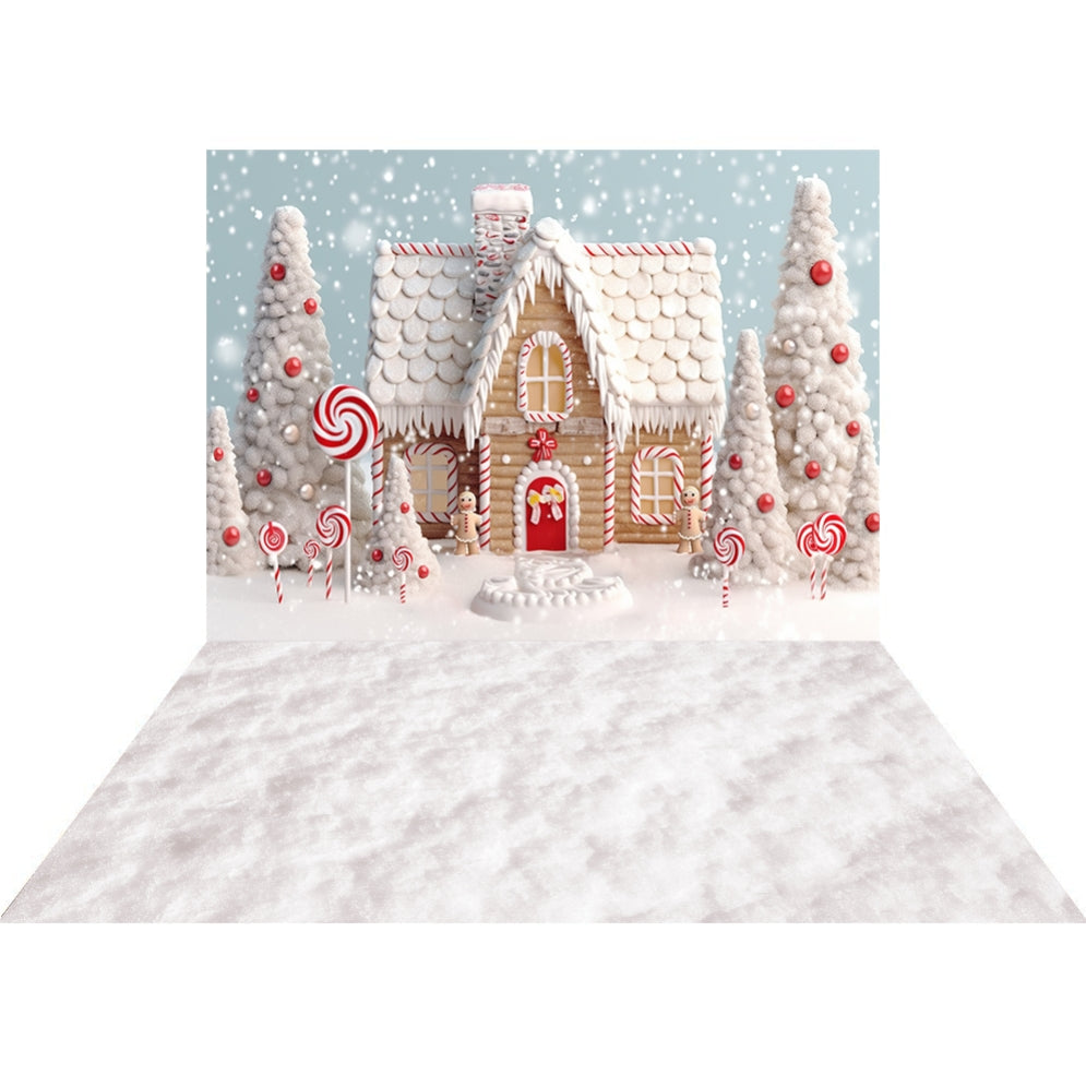Kate Christmas Candy Backdrop Snow House+White Winter Snow Floor Backdrop for Photography - Kate Backdrop AU