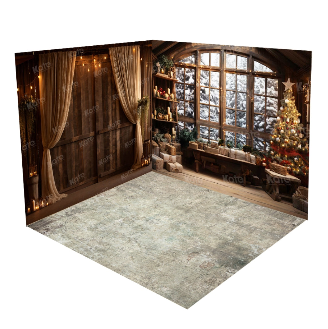 Kate Christmas Tree Winter Snow Wood Room Set(8ftx8ft&10ftx8ft&8ftx10ft) - Kate Backdrop AU