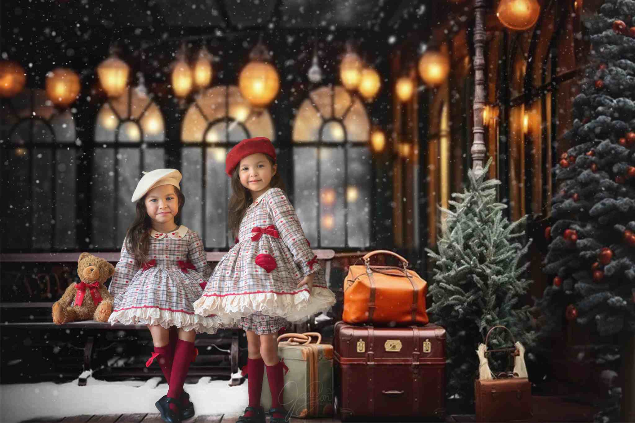 Kate Winter Train Station Platform Luggage Backdrop for Photography - Kate Backdrop AU