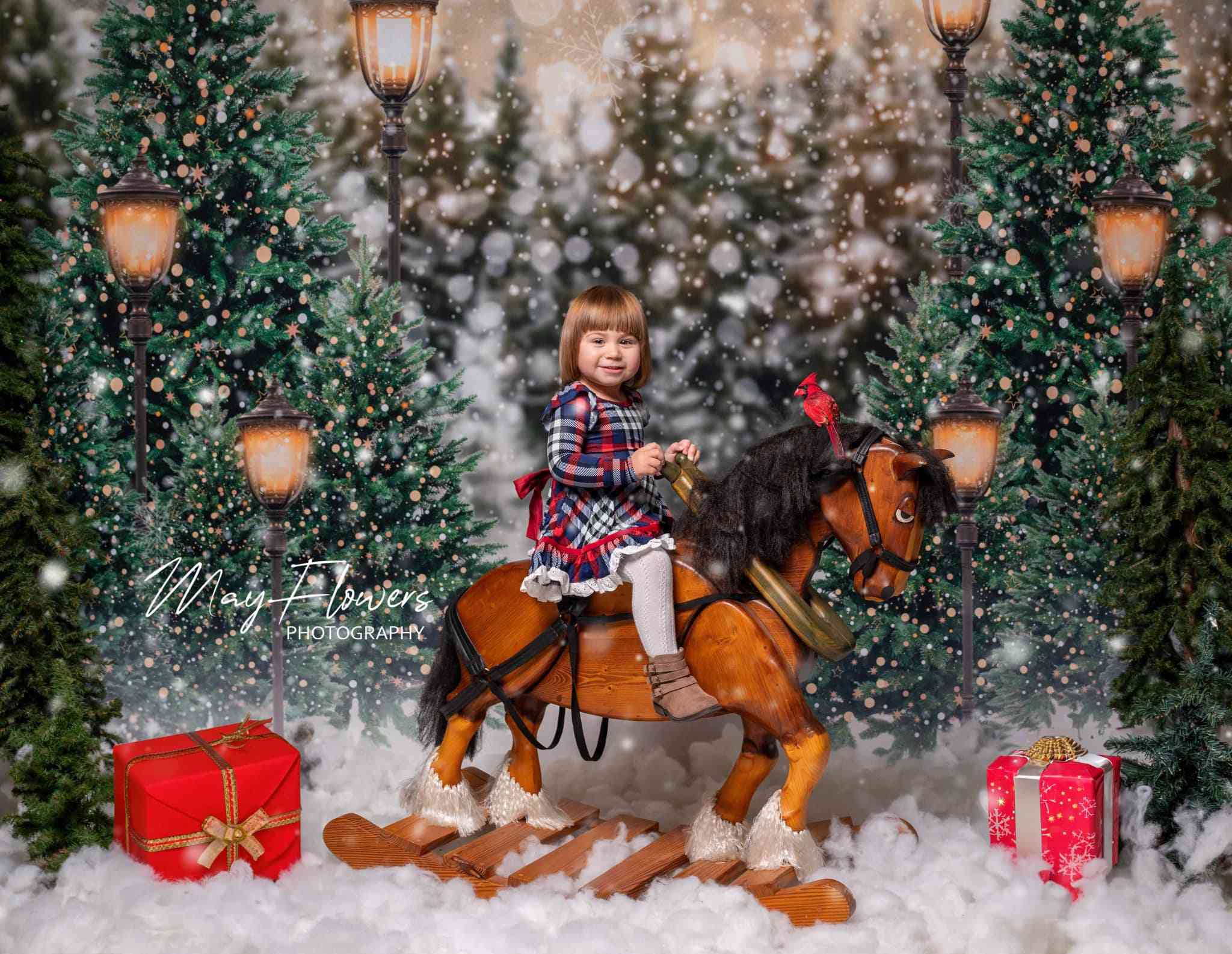 Kate Christmas Snow Forest Lights Backdrop for Photography