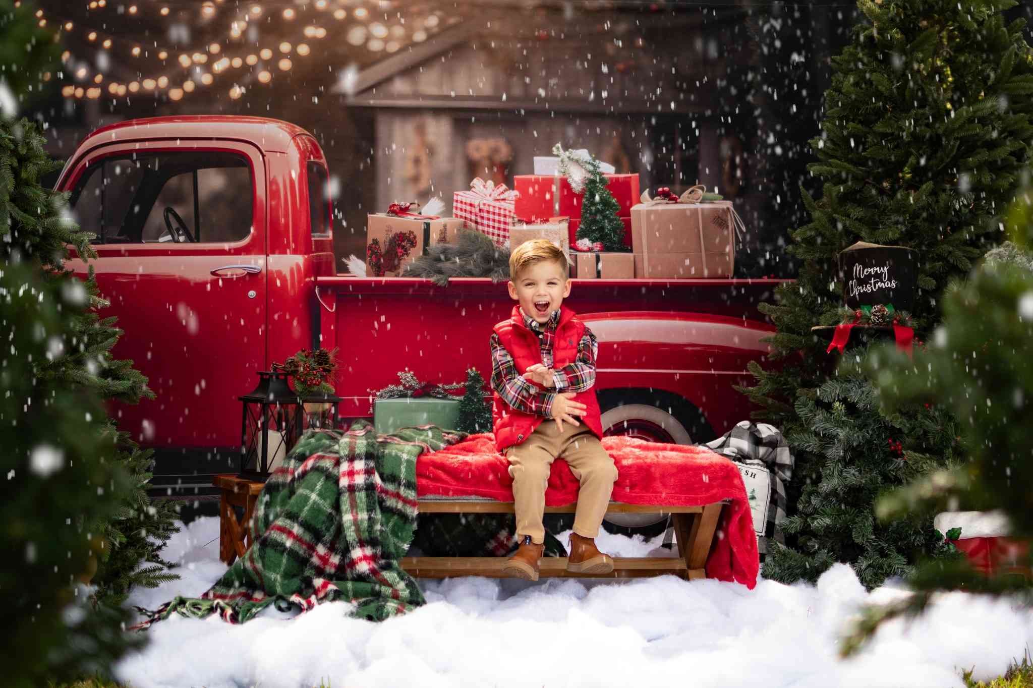 Kate Christmas Gift Red Truck Backdrop for Photography - Kate Backdrop AU