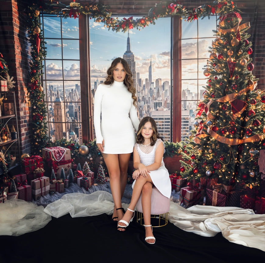 Kate Christmas Tree Window City View Backdrop Designed by Emetselch - Kate Backdrop AU