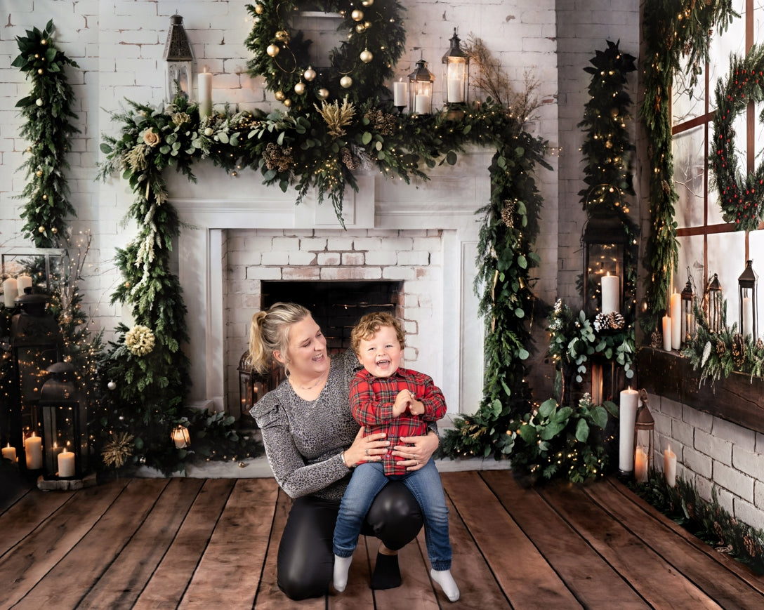 Kate Christmas White Brick Fireplace Window Room Set(8ftx8ft&10ftx8ft&8ftx10ft) - Kate Backdrop AU