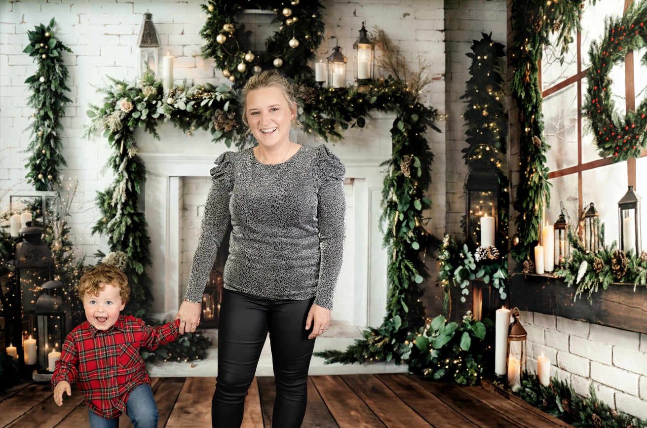 Kate Christmas White Brick Fireplace Window Room Set(8ftx8ft&10ftx8ft&8ftx10ft) - Kate Backdrop AU