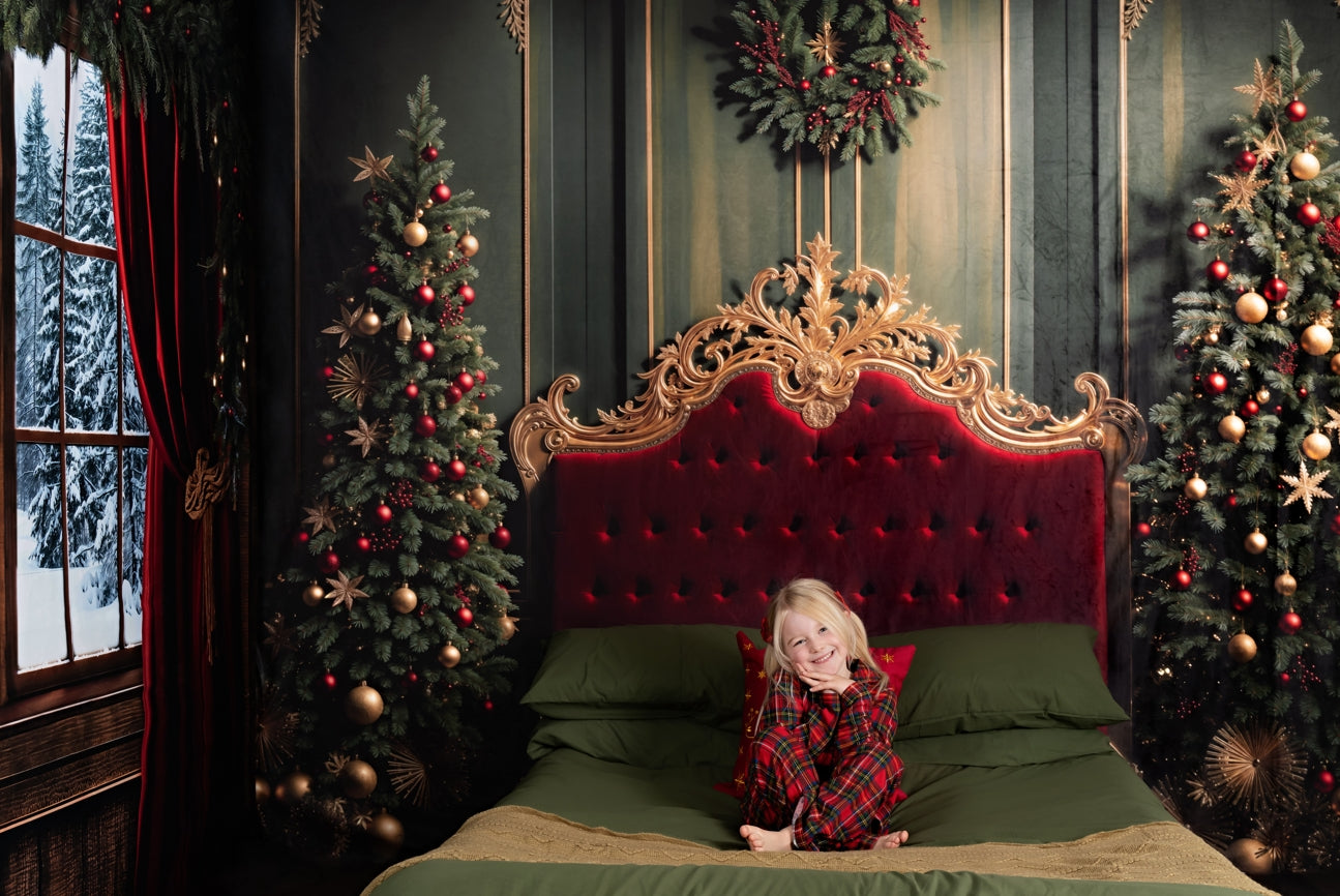 Kate Christmas Tree Red Headboard Backdrop Designed by Emetselch - Kate Backdrop AU