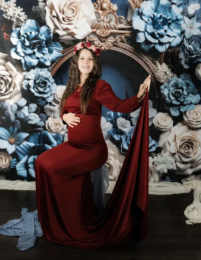 Kate Claret Knitted Long Sleeve Maternity Photoshoot Dress - Kate Backdrop AU