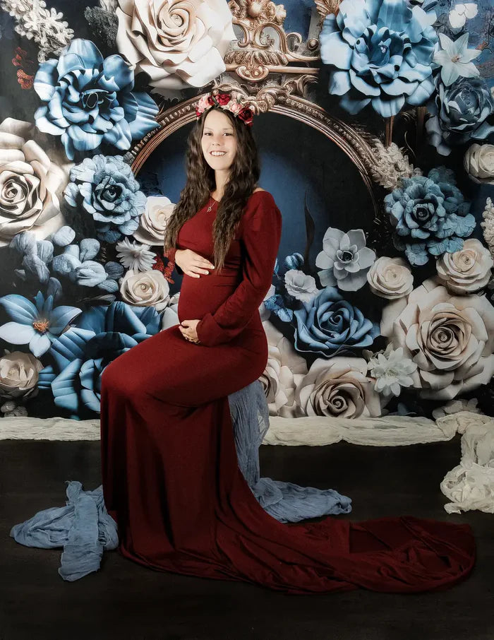 Kate Claret Knitted Long Sleeve Maternity Photoshoot Dress - Kate Backdrop AU