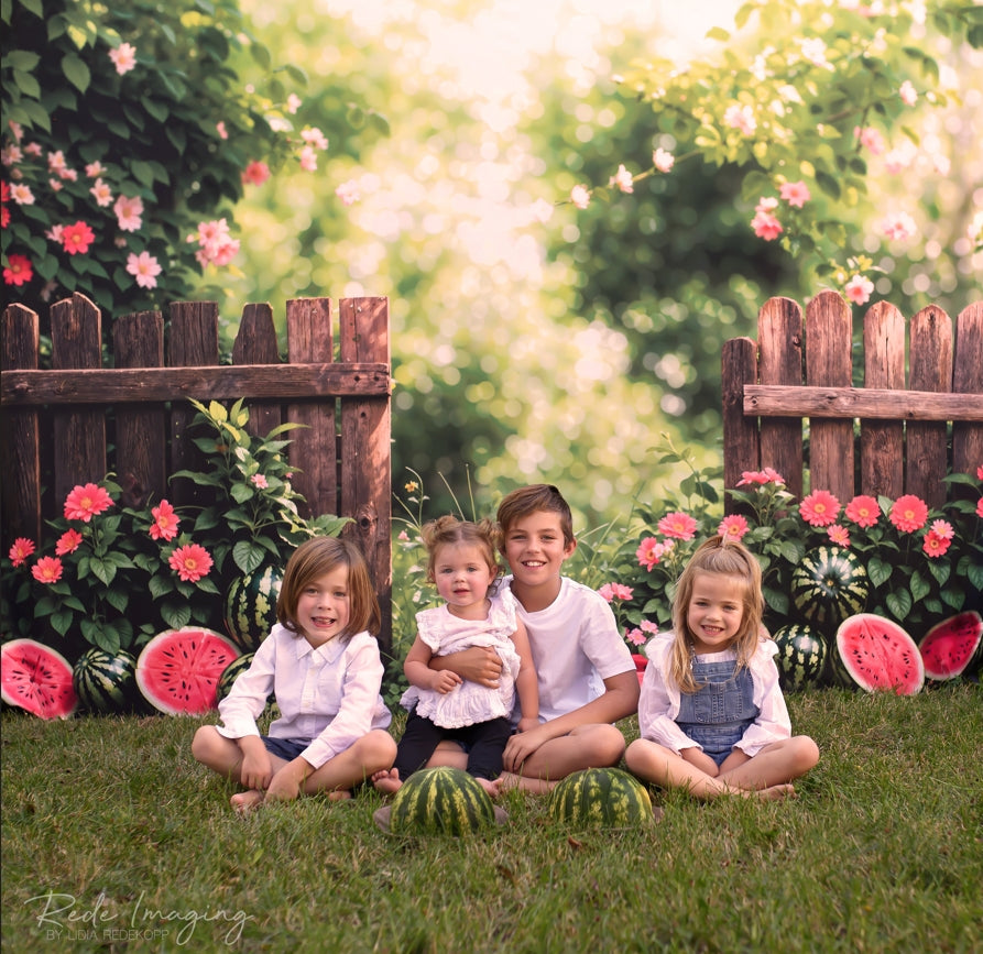 Kate Summer Watermelon Fence Backdrop Designed by Emetselch - Kate Backdrop AU