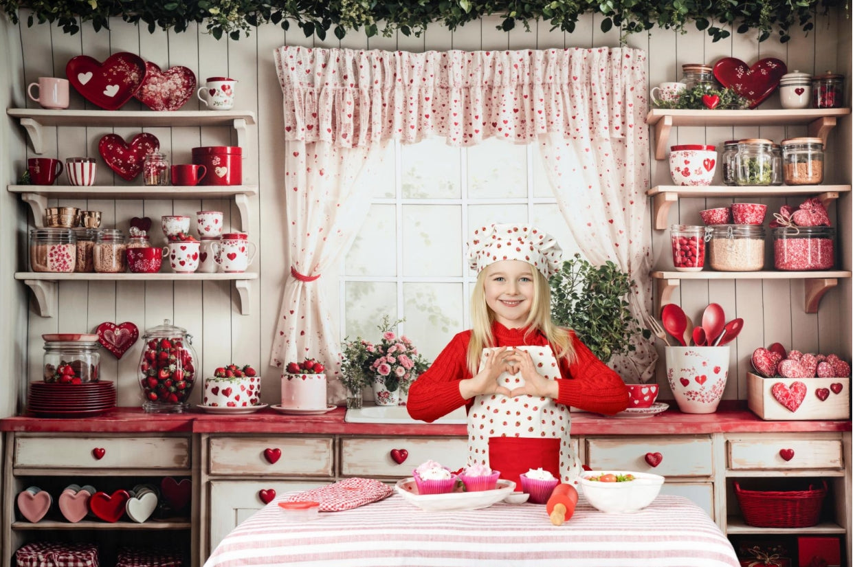 Kate Fleece Valentine's Day Kitchen Backdrop Red Heart Designed by Emetselch - Kate Backdrop AU
