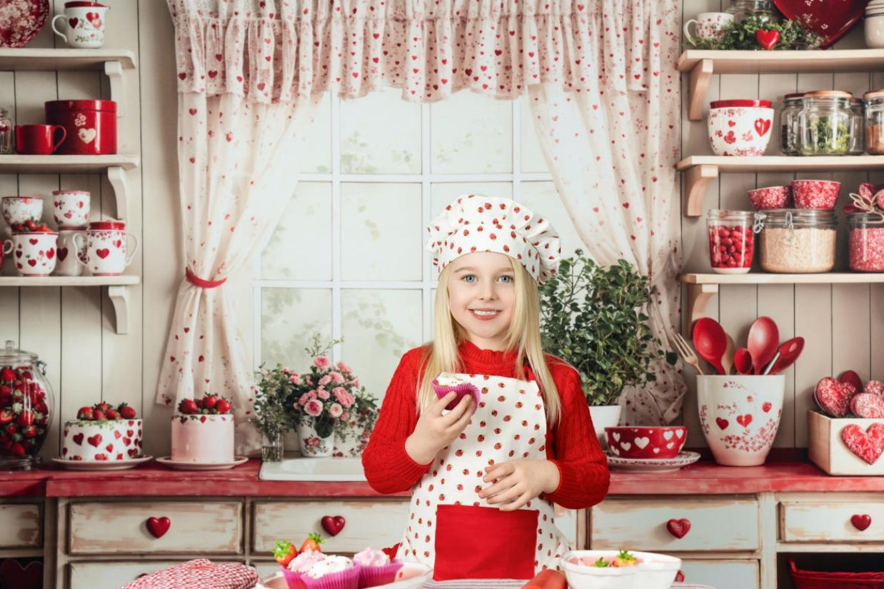 Kate Fleece Valentine's Day Kitchen Backdrop Red Heart Designed by Emetselch - Kate Backdrop AU