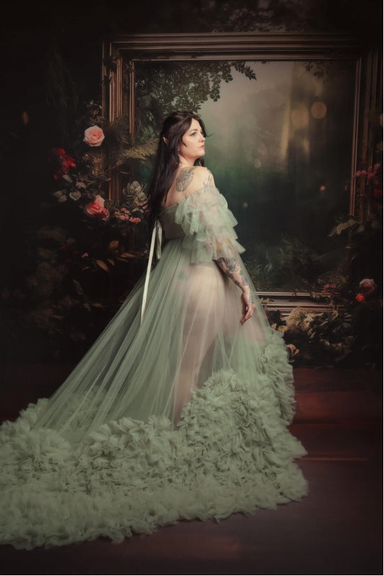 Kate Mesh One Shoulder Trailing Multi Color Maternity Photoshoot Dress - Kate Backdrop AU