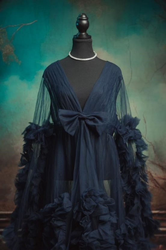 Kate Mesh V-neck Long Sleeve Pleated Maternity Photoshoot Dress - Kate Backdrop AU