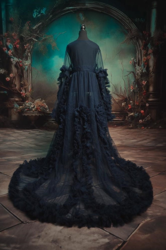 Kate Mesh V-neck Long Sleeve Pleated Maternity Photoshoot Dress - Kate Backdrop AU