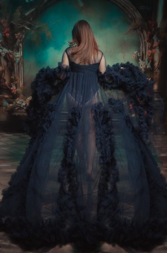 Kate Mesh V-neck Long Sleeve Pleated Maternity Photoshoot Dress - Kate Backdrop AU