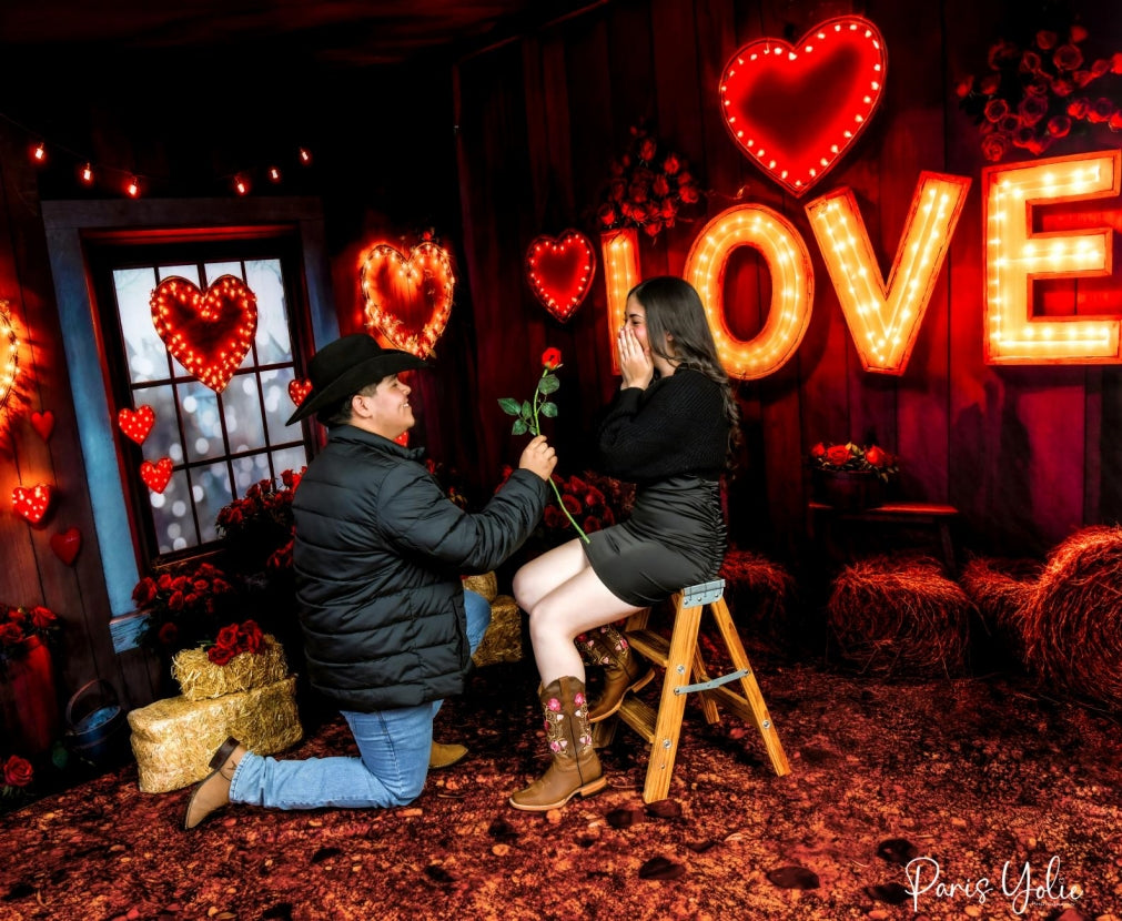Kate Valentine Love Lights Rustic Room Set (8ftx8ft&10ftx8ft&8ftx10ft) - Kate Backdrop AU