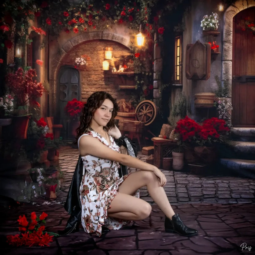 Kate Valentine's Day Rose Street Corner Stone Floor Backdrop Designed by Emetselch - Kate Backdrop AU