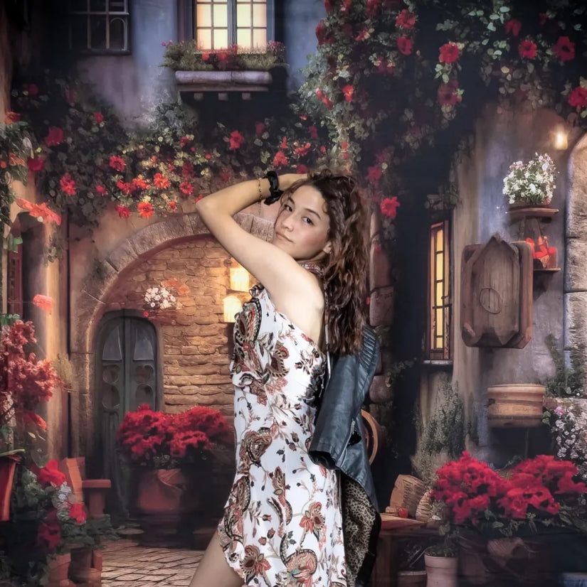 Kate Valentine's Day Rose Street Corner Stone Floor Backdrop Designed by Emetselch - Kate Backdrop AU