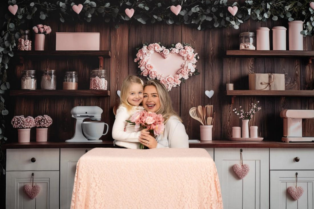 Kate Valentine's Day Pink Kitchen Hearts Backdrop Designed by Patty Roberts - Kate Backdrop AU