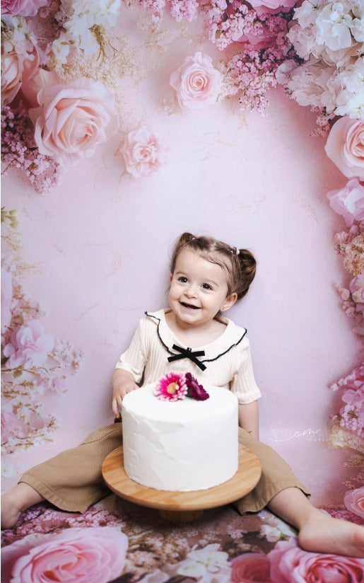 Kate Spring Floral Pink Rose Rubber Floor Mat Designed by Mini MakeBelieve - Kate Backdrop AU