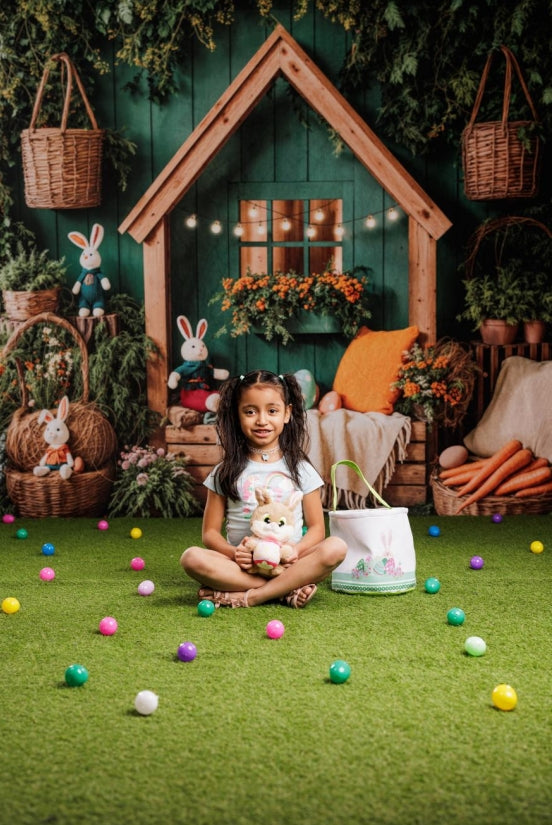 Kate Easter Backdrop Bunny House Basket Blanket Green Designed by Emetselch - Kate Backdrop AU