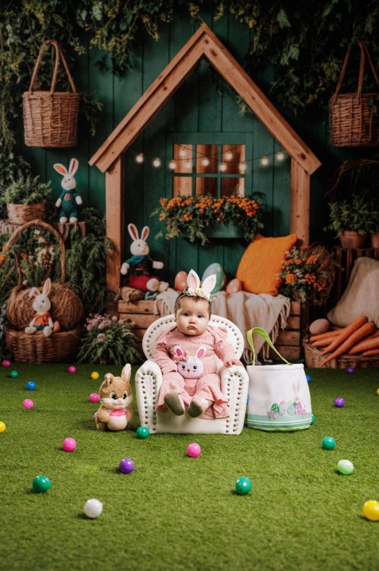 Kate Easter Backdrop Bunny House Basket Blanket Green Designed by Emetselch - Kate Backdrop AU