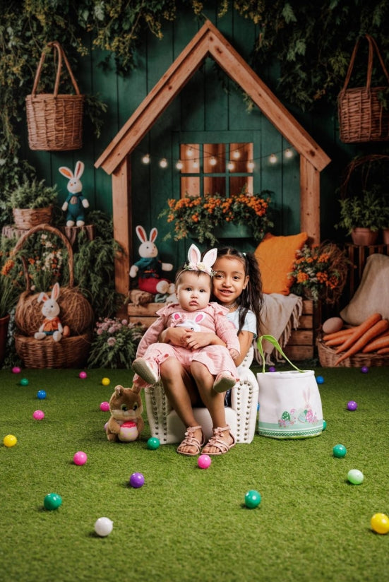 Kate Easter Backdrop Bunny House Basket Blanket Green Designed by Emetselch - Kate Backdrop AU