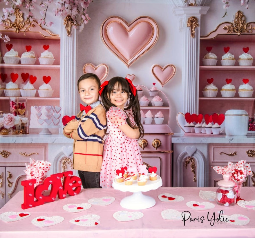 Kate Valentine's Heart Pink Kitchen Cupcake Backdrop Designed by Mini MakeBelieve - Kate Backdrop AU