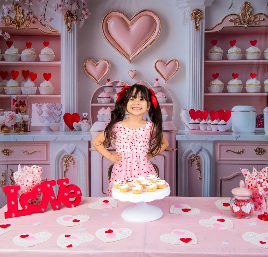 Kate Valentine's Heart Pink Kitchen Cupcake Backdrop Designed by Mini MakeBelieve - Kate Backdrop AU
