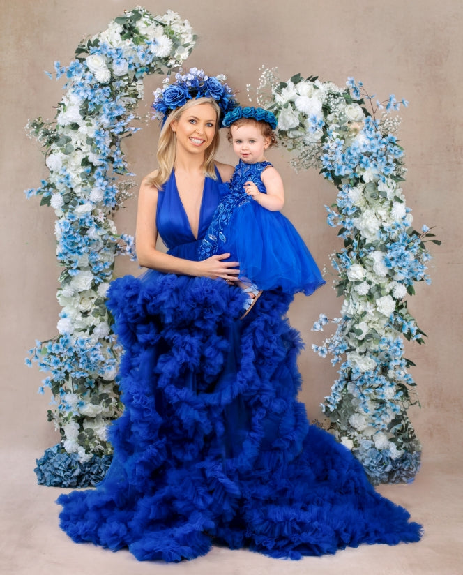 Kate Sapphire Blue Halter Neck Maternity Dress Photoshoot Dress - Kate Backdrop AU