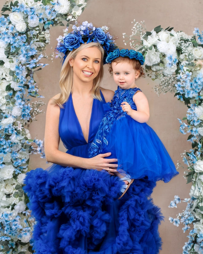 Kate Sapphire Blue Halter Neck Maternity Dress Photoshoot Dress - Kate Backdrop AU