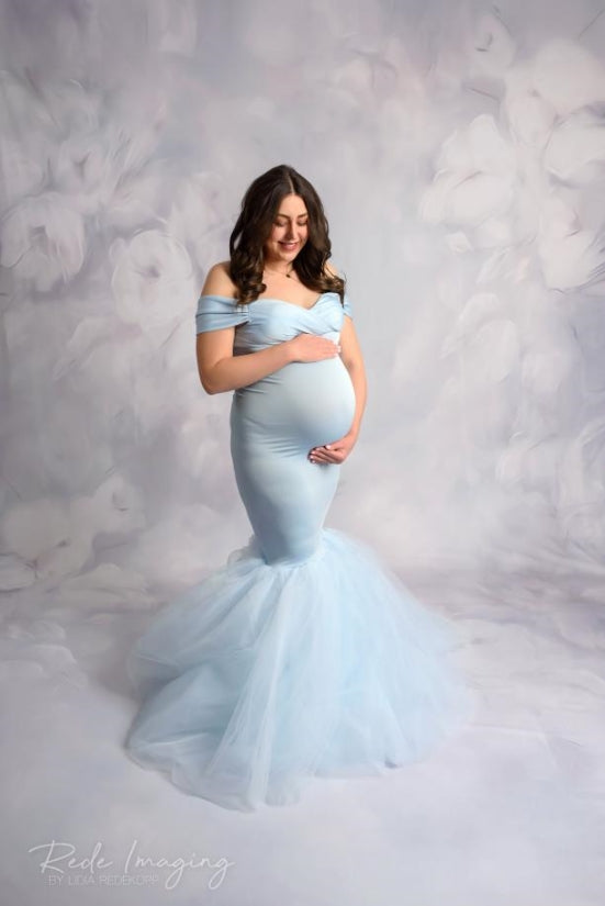 Kate Light Blue Knitted tube top Maternity Photoshoot Dress - Kate Backdrop AU