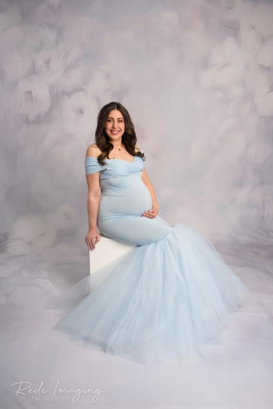 Kate Light Blue Knitted tube top Maternity Photoshoot Dress - Kate Backdrop AU