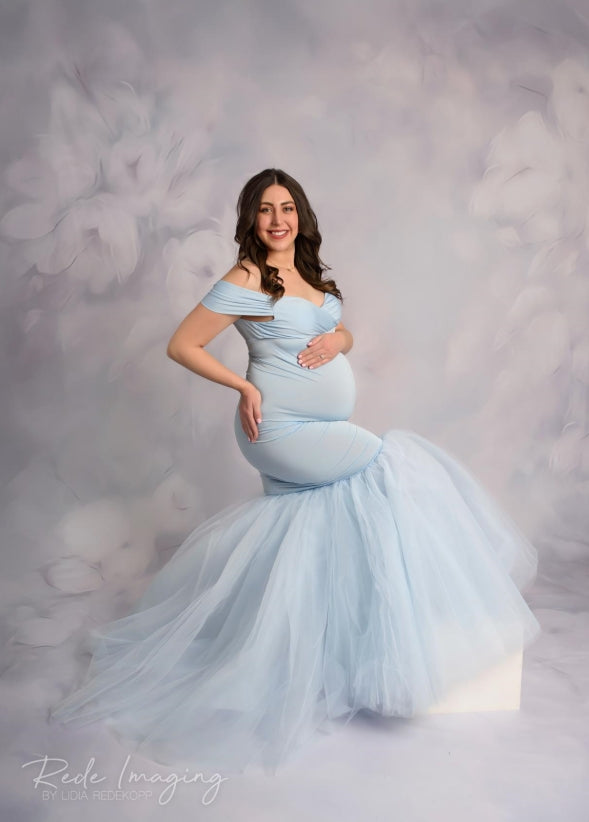 Kate Light Blue Knitted tube top Maternity Photoshoot Dress - Kate Backdrop AU