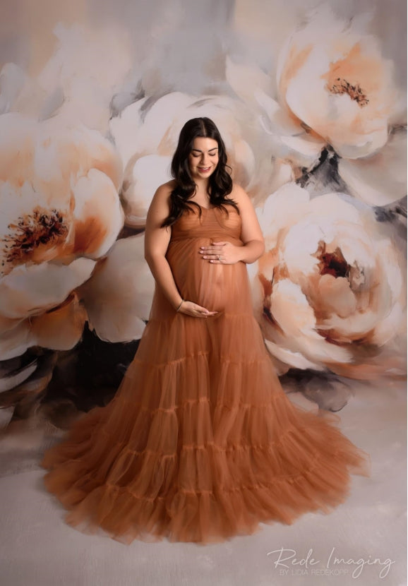 Kate Light Brown Sexy Tulle Maternity Photoshoot Dress - Kate Backdrop AU