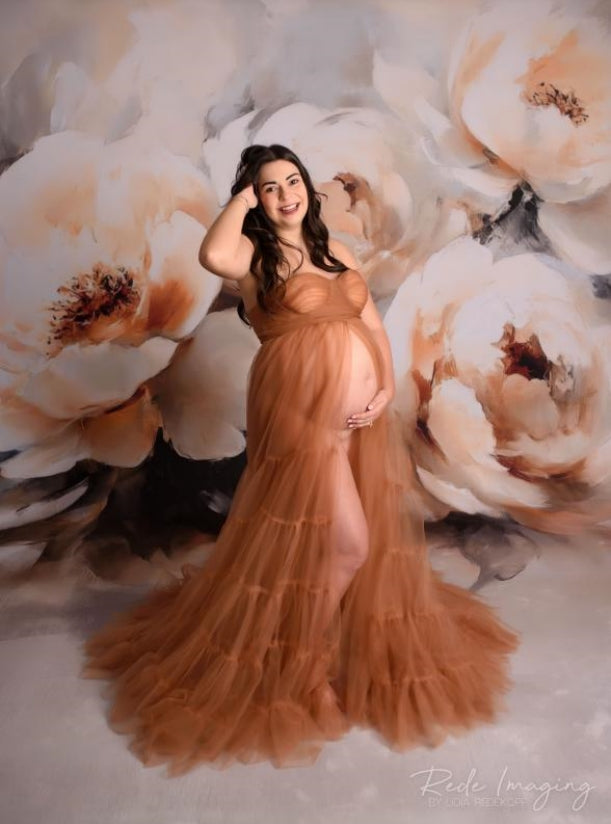 Kate Light Brown Sexy Tulle Maternity Photoshoot Dress - Kate Backdrop AU