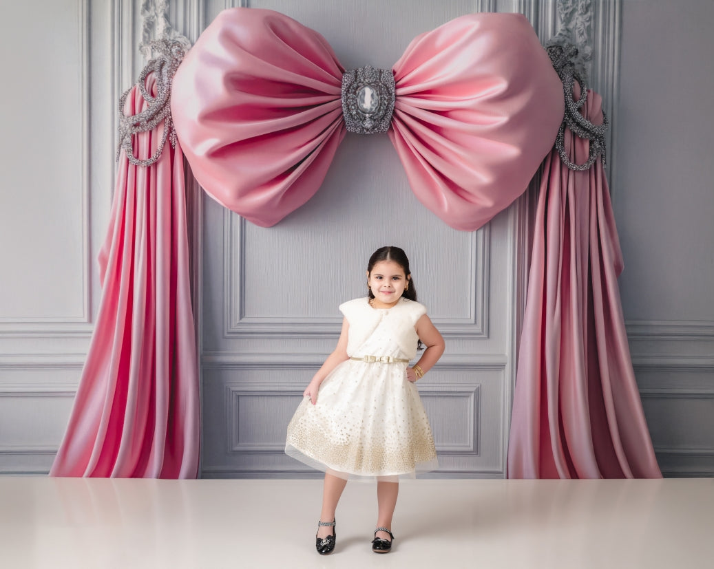 LONSALE Kate Pink Bow Drapery Retro Backdrop Designed by Mini MakeBelieve - Kate Backdrop AU