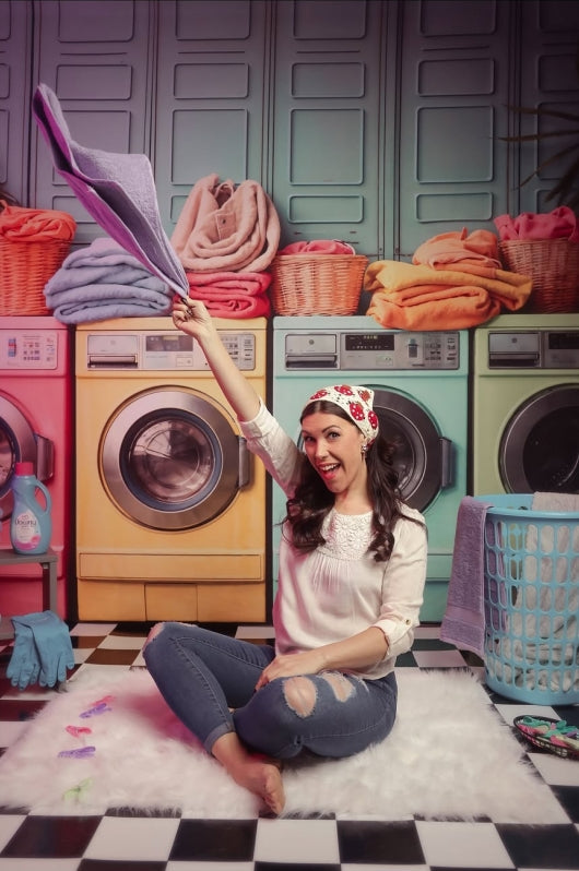 Kate Laundry Day Colorful Washing Machine Fleece Backdrop Designed by Chain Photography - Kate Backdrop AU