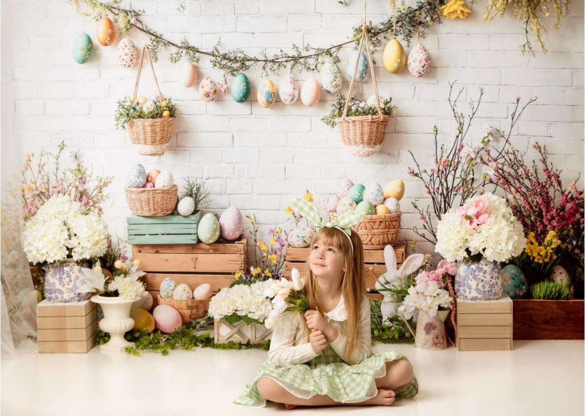 Kate Easter Bunny Floral Egg Rustic Backdrop Designed by Emetselch - Kate Backdrop AU