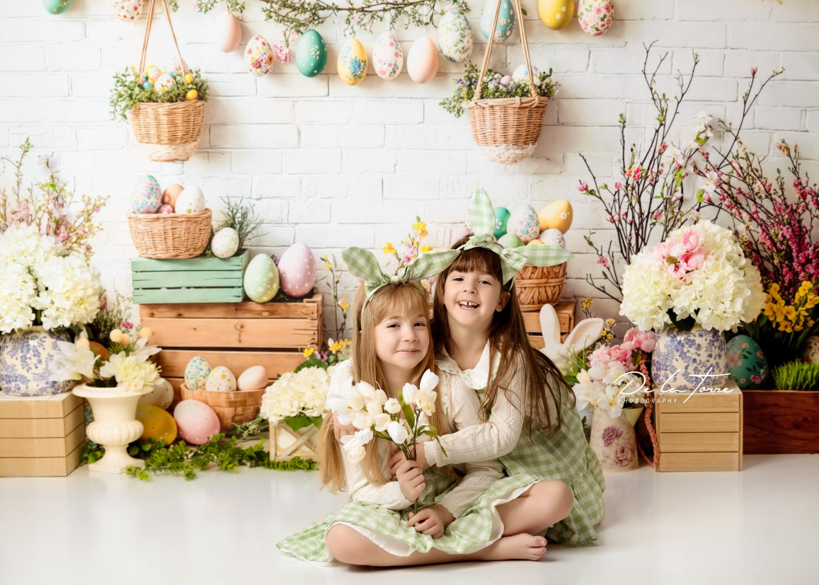 Kate Easter Bunny Floral Egg Rustic Backdrop Designed by Emetselch - Kate Backdrop AU