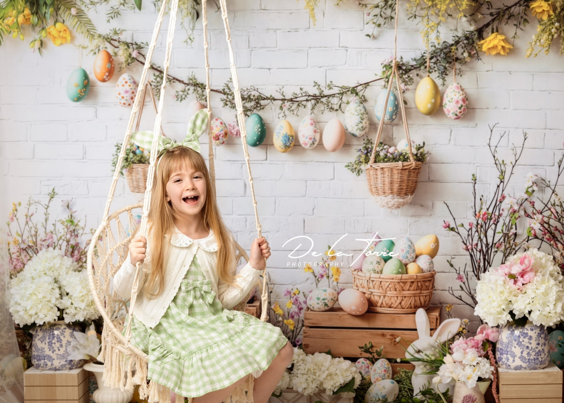 Kate Easter Bunny Floral Egg Rustic Backdrop Designed by Emetselch - Kate Backdrop AU