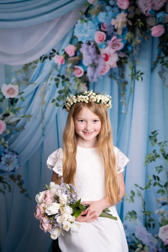 Kate Blue Wall and Flowers Backdrop Designed by Patty Robert - Kate Backdrop AU