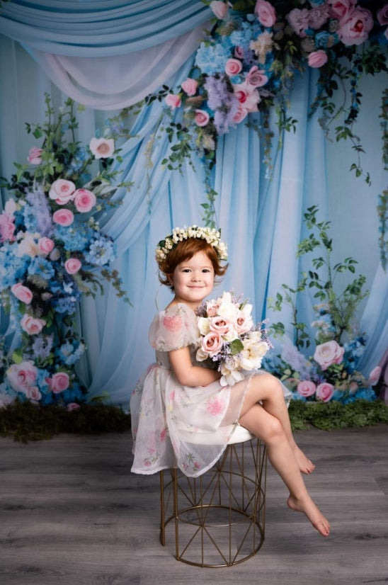 Kate Blue Wall and Flowers Backdrop Designed by Patty Robert - Kate Backdrop AU