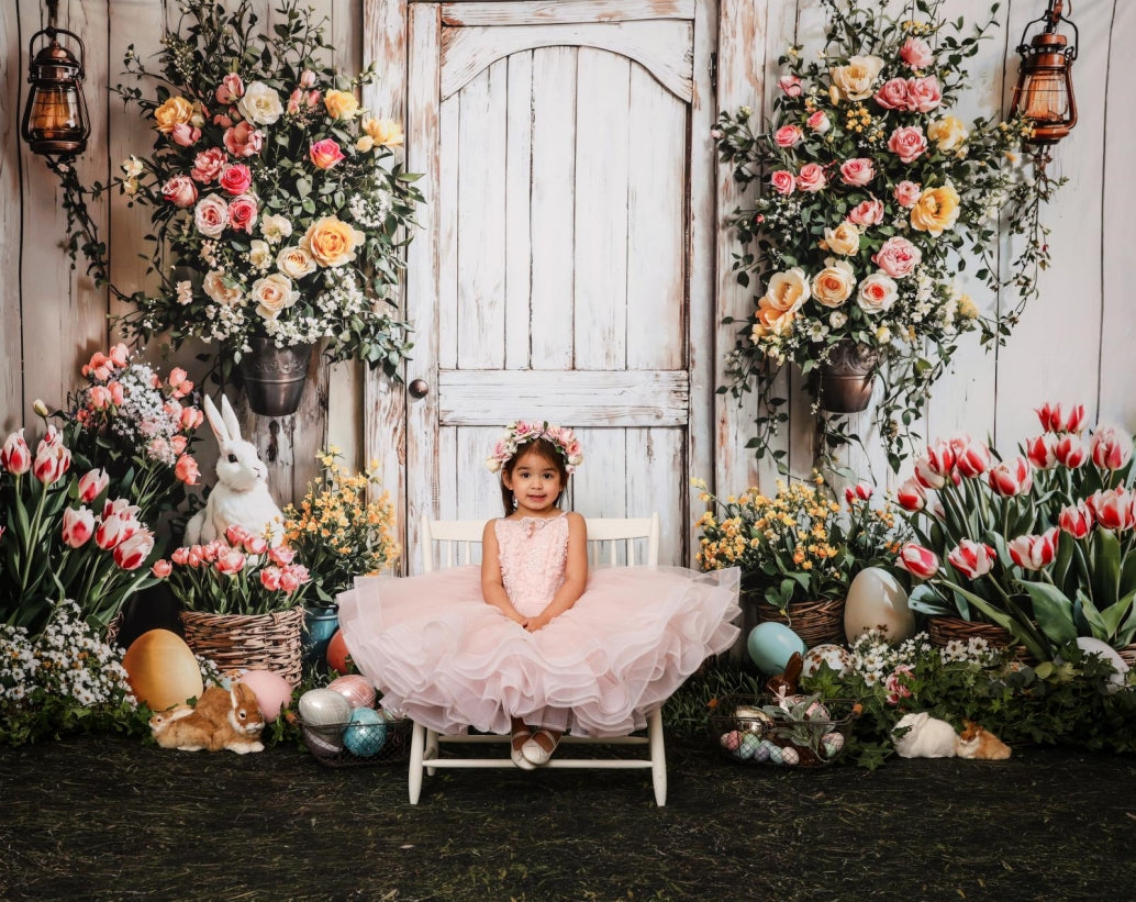 Kate Easter Bunny Flower Basket Door Backdrop Designed by Emetselch - Kate Backdrop AU