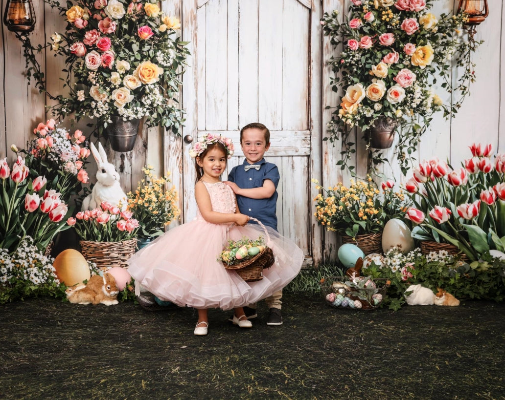 Kate Easter Bunny Flower Basket Door Backdrop Designed by Emetselch - Kate Backdrop AU